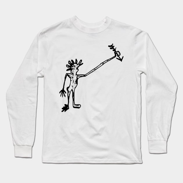 Man with Arrow Doodle Black Long Sleeve T-Shirt by Mijumi Doodles